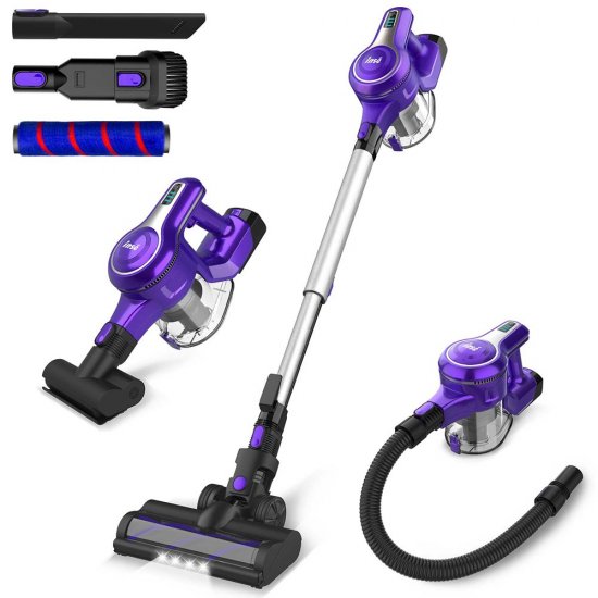 INSE Cordless Vacuum Cleaner, 10-in-1 Stick Vacuum Cleaner for Carpet Hard Floor Pet Hair, 23Kpa 250W Brushless Motor, Lightweight Handheld, 2500mAh Rechargeable Battery, Violet