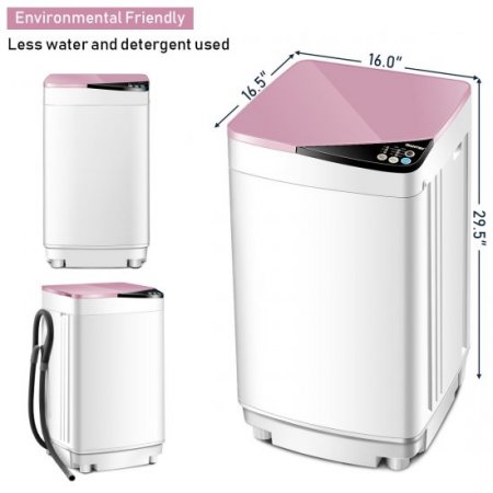 Full-Automatic Washing Machine 10 lbs Washer, Spinner Germicidal UV, White & Light Pink