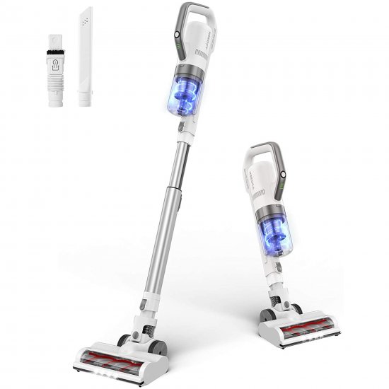 Aposen 21Kpa Stick Vacuum Cleaner, Lightweight Cordless Vacuum with 2 Powerful Suction Modes, LED Electric Floor Brush, White