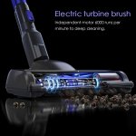 Moosoo Cordless Vacuum, 22Kpa Stick Vacuum Cleaner with Multi-Cone Cyclone Filtration, LED Turbine Floor Brush, for Hard Floor Carpet, Blue