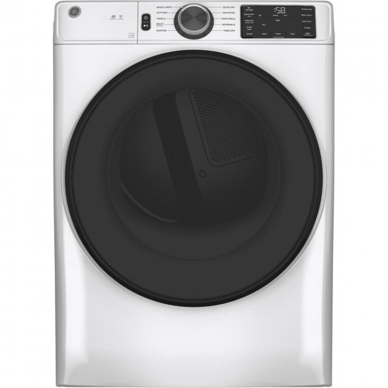 GE GFV55ESSNWW 28\"\" Long Vent Front Load Electric Dryer with 7.8 cu. ft. Capacity Built-In WiFi Sanitize Cycle and 200 Ft. Vent in White