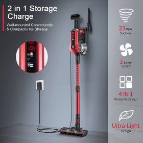 MOOSOO Stick Vacuum, 23Kpa Powerful Suction, 4 in 1 Lightweight Cordless Vacuum Cleaner with Brushless Motor