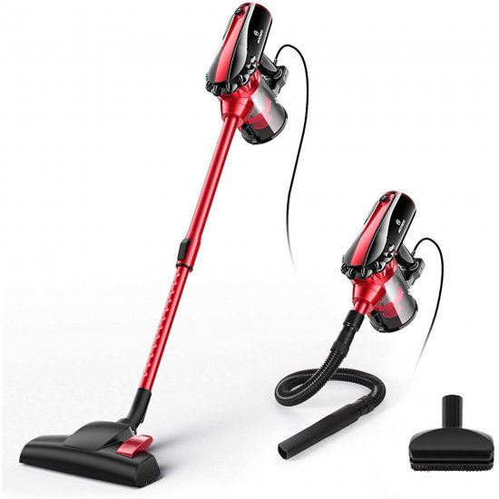 MOOSOO 4 in 1 Corded Stick Vacuum Cleaner, 17KPa Strong Suction for Hard Floor with HEPA Filters,Hose