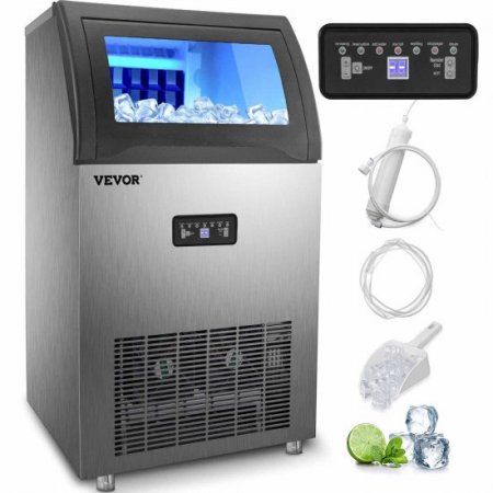 VEVOR 110V Commercial Ice Maker 120 lbs/24h, 530W Commercial Ice Machine with 29 lbs Storage Capacity, Stainless Steel Construction Ice Cube Making Machine, includes Water Filter and Connection Hose