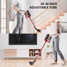 MOOSOO Lightweight Stick Vacuum Cleaner, 33 Ft Power Corded 2 in 1 Handheld Vacuum, D600 - Red