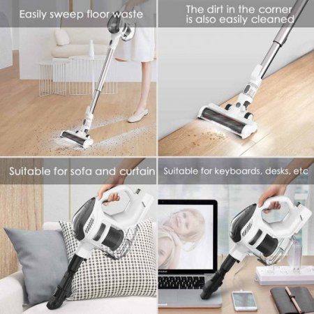 Moosoo M8 4 in 1 Stick Vacuum Cleaner, Lightweight Cordless Vacuum for Hard Floor Carpet Pet Hair, White