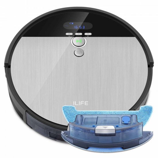 ILIFE V8s-W, Robot Vacuum and Mop 2 in 1, Route Planning, Tangle Free for Pet Hair, XL 750ml Dustbin