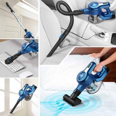 INSE Cordless Vacuum Cleaner, 23Kpa 250W Brushless Motor Stick Vacuum, Up to 45 Mins Max Runtime 2500mAh Rechargeable Battery, 10-in-1 Lightweight Vacuum