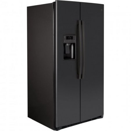 GSS25IENDS 36" Side by Side Refrigerator with 25.14 cu. ft. Total Capacity Showcase LED Lighting and Hidden Hinge in Black Slate