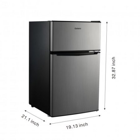 Galanz 3.1 Cu ft Two Door Mini Fridge with Freezer, Stainless, Estar