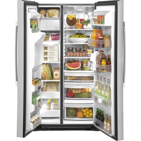 GE GZS22IYNFS 36"" Counter-Depth Side-by-Side Refrigerator with 21.8 cu. ft. Capacity External Ice and Water Dispenser and 2 Refrigerator Glass Shelves in Stainless Steel