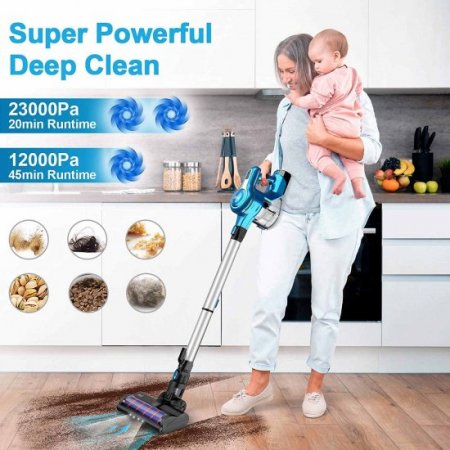 INSE Cordless Vacuum Cleaner, 10-in-1 Stick Vacuum Cleaner for Carpet Hard Floor Pet Hair, 23Kpa 250W Brushless Motor, Lightweight Handheld, 2500mAh Rechargeable Battery, Blue