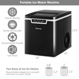 Costway Ice Maker Machine Countertop 26lbs, 24H Portable with Scoop & Basket Black