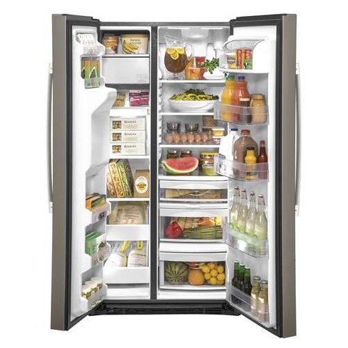 GE GZS22IMNES 36"" Counter-Depth Side-by-Side Refrigerator with 21.8 cu. ft. Capacity External Ice and Water Dispenser and 2 Refrigerator Glass Shelves in Slate